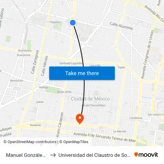 Manuel González_1_3 to Universidad del Claustro de Sor Juana map