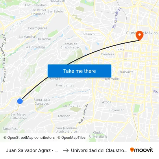 Juan Salvador Agraz - Office Depot_1 to Universidad del Claustro de Sor Juana map