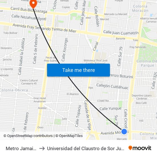 Metro Jamaica to Universidad del Claustro de Sor Juana map