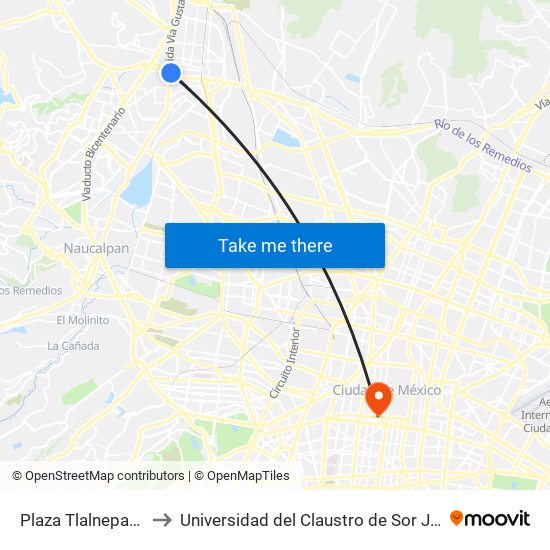 Plaza Tlalnepantla to Universidad del Claustro de Sor Juana map