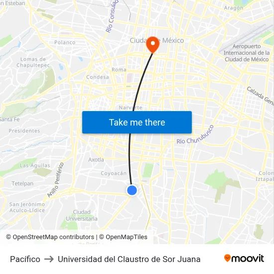 Pacífico to Universidad del Claustro de Sor Juana map