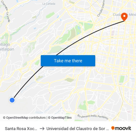 Santa Rosa Xochiac to Universidad del Claustro de Sor Juana map