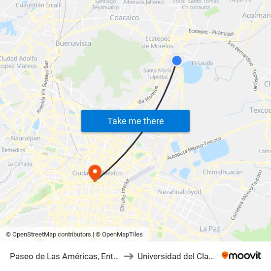 Paseo de Las Américas, Entrada Liverpool Ecatepec to Universidad del Claustro de Sor Juana map