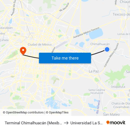 Terminal Chimalhuacán (Mexibus) to Universidad La Salle map