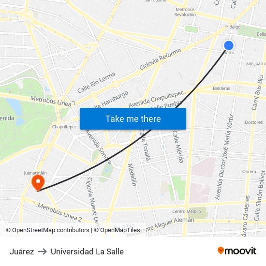 Juárez to Universidad La Salle map