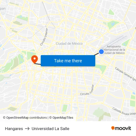 Hangares to Universidad La Salle map
