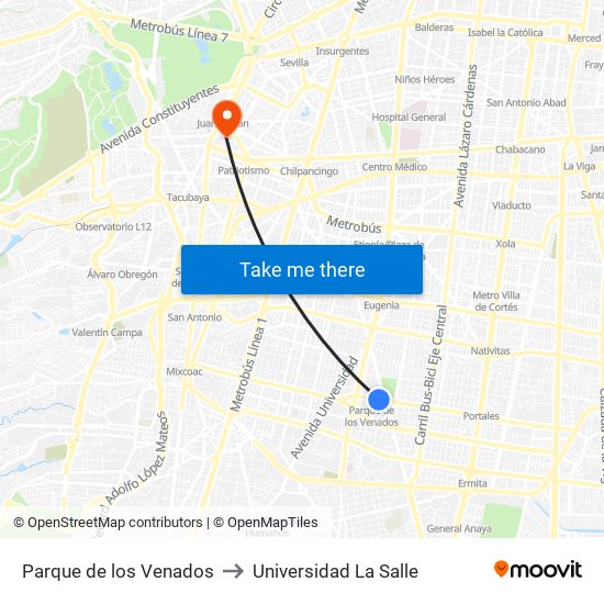 Parque de los Venados to Universidad La Salle map