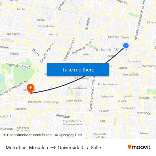 Metrobús: Mixcalco to Universidad La Salle map