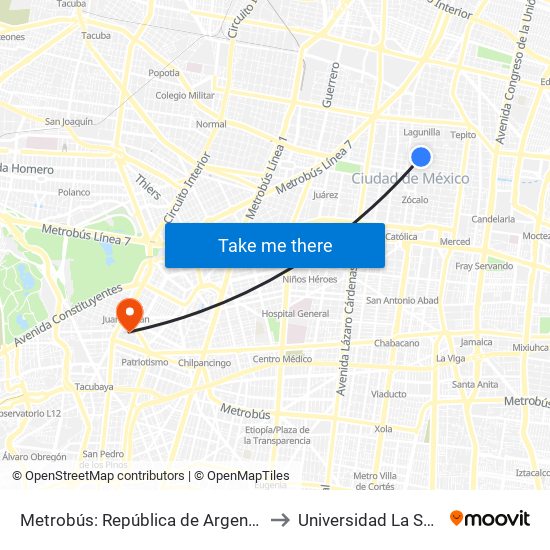 Metrobús: República de Argentina to Universidad La Salle map