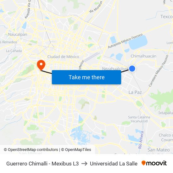 Guerrero Chimalli - Mexibus L3 to Universidad La Salle map