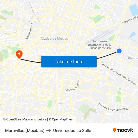 Maravillas (Mexibus) to Universidad La Salle map