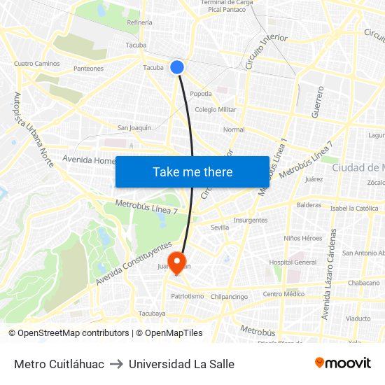 Metro Cuitláhuac to Universidad La Salle map