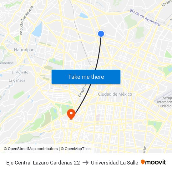 Eje Central Lázaro Cárdenas 22 to Universidad La Salle map