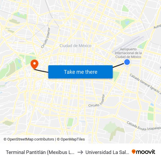 Terminal Pantitlán (Mexibus L3) to Universidad La Salle map