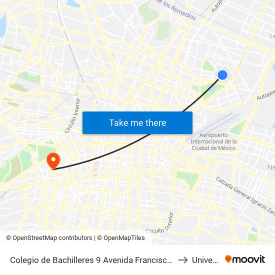 Colegio de Bachilleres 9 Avenida Francisco Morazán Malvinas Mexicanas Gustavo A. Madero Cdmx 07509 México to Universidad La Salle map