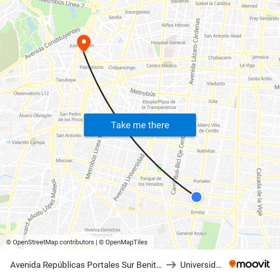 Avenida Repúblicas Portales Sur Benito Juárez Cdmx 03300 México to Universidad La Salle map
