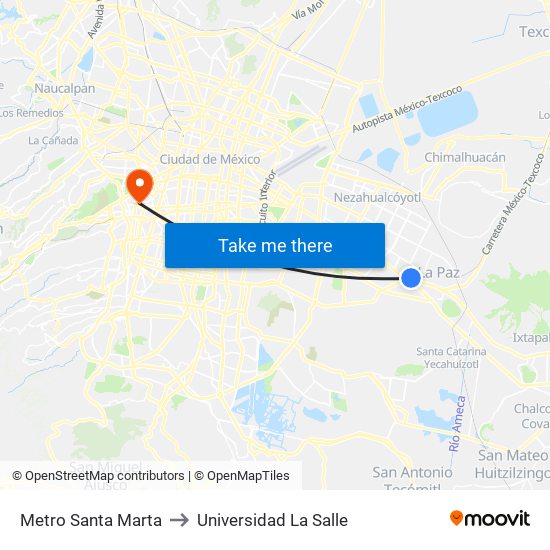 Metro Santa Marta to Universidad La Salle map