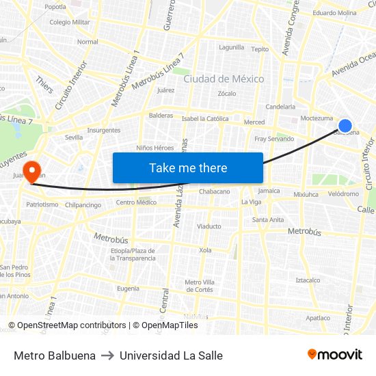 Metro Balbuena to Universidad La Salle map