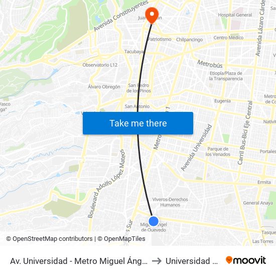 Av. Universidad - Metro Miguel Ángel de Quevedo to Universidad La Salle map