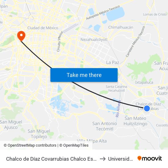 Chalco de Díaz Covarrubias Chalco Estado de México 56625 México to Universidad La Salle map