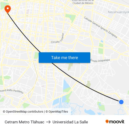 Cetram Metro Tláhuac to Universidad La Salle map