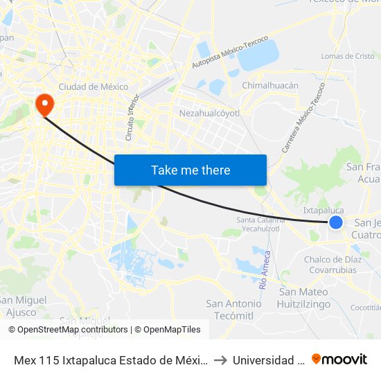 Mex 115 Ixtapaluca Estado de México 56560 México to Universidad La Salle map
