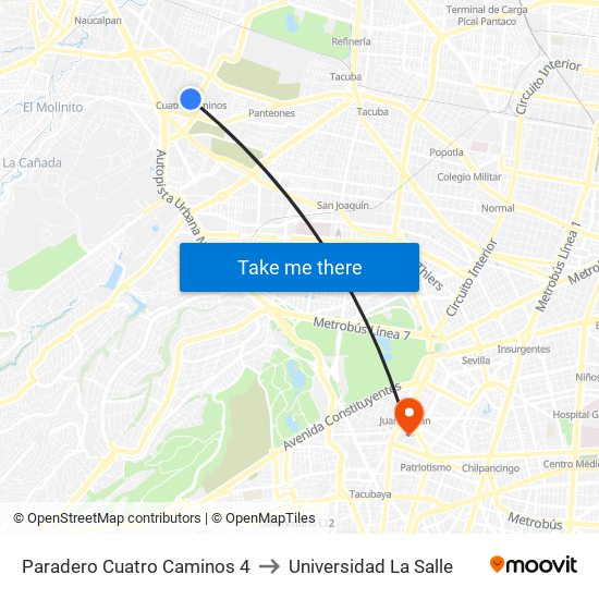 Paradero Cuatro Caminos 4 to Universidad La Salle map