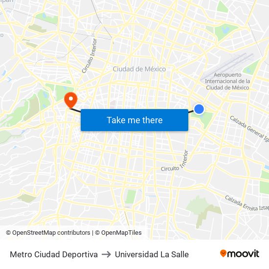 Metro Ciudad Deportiva to Universidad La Salle map