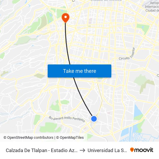 Calzada De Tlalpan - Estadio Azteca to Universidad La Salle map