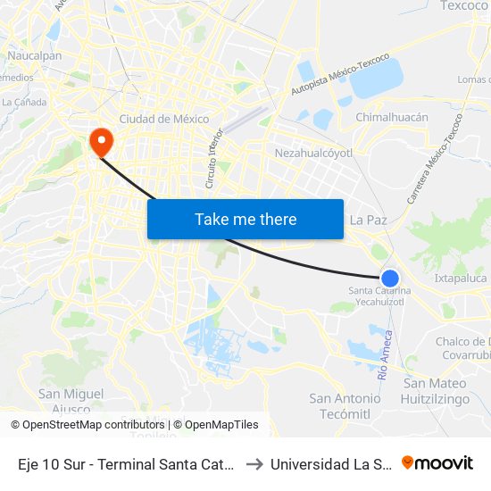 Eje 10 Sur - Terminal Santa Catarina to Universidad La Salle map