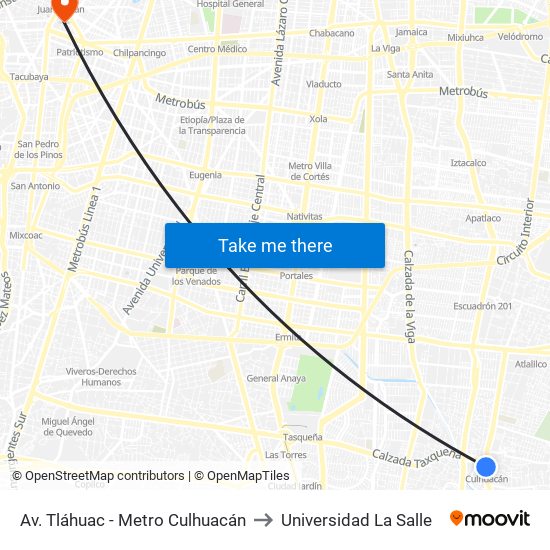 Av. Tláhuac - Metro Culhuacán to Universidad La Salle map
