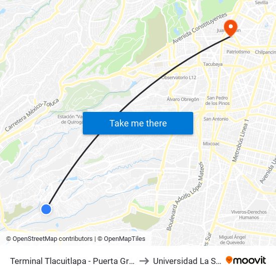 Terminal Tlacuitlapa - Puerta Grande to Universidad La Salle map