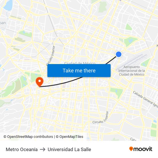 Metro Oceanía to Universidad La Salle map