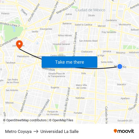 Metro Coyuya to Universidad La Salle map