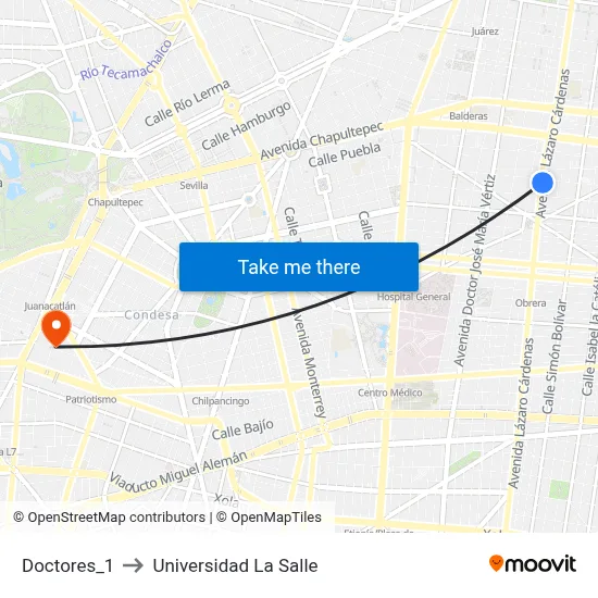 Doctores_1 to Universidad La Salle map