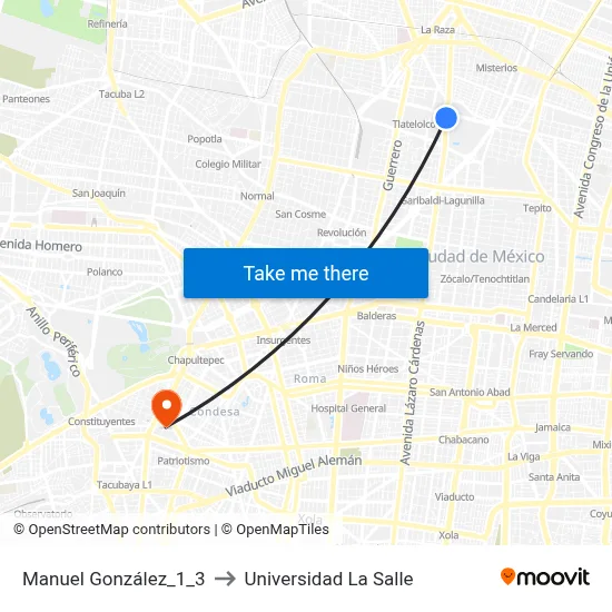 Manuel González_1_3 to Universidad La Salle map