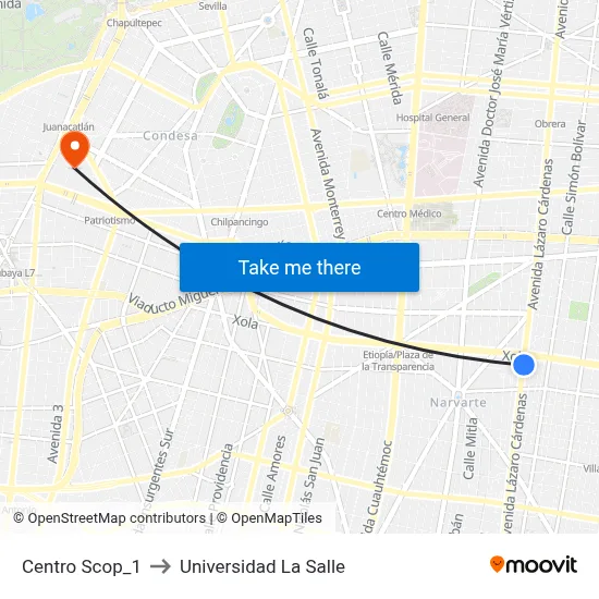 Centro Scop_1 to Universidad La Salle map
