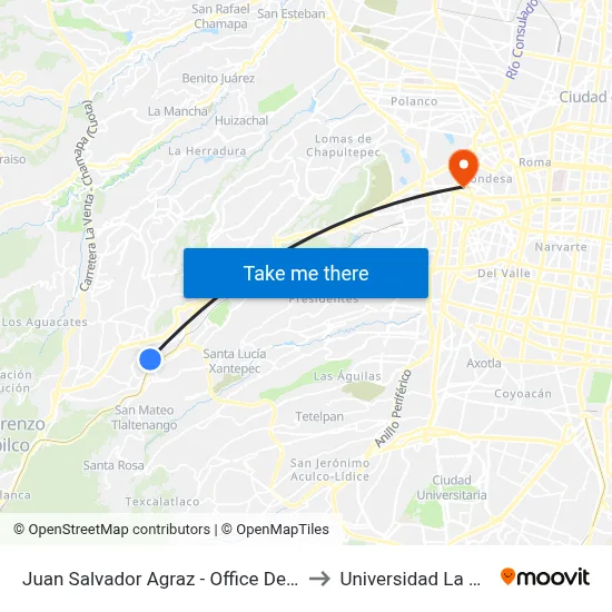 Juan Salvador Agraz - Office Depot_1 to Universidad La Salle map