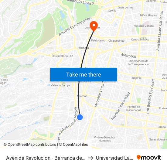 Avenida Revolucion - Barranca del Muerto to Universidad La Salle map