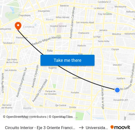 Circuito Interior - Eje 3 Oriente Francisco del Paso Y Troncoso _1 to Universidad La Salle map