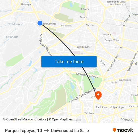 Parque Tepeyac, 10 to Universidad La Salle map