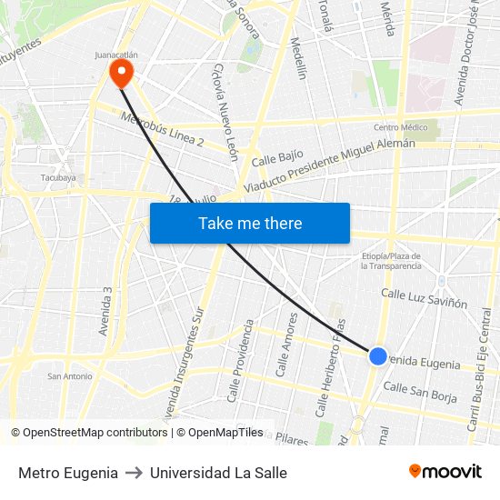 Metro Eugenia to Universidad La Salle map