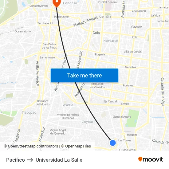 Pacífico to Universidad La Salle map