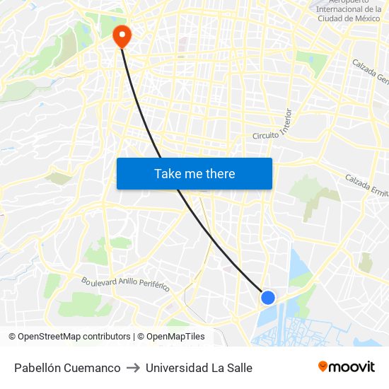 Pabellón Cuemanco to Universidad La Salle map