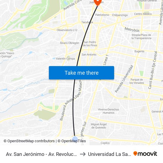 Av. San Jerónimo - Av. Revolución to Universidad La Salle map