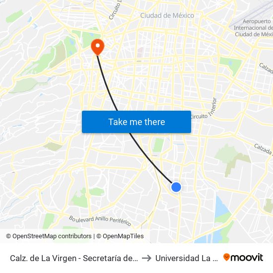 Calz. de La Virgen - Secretaría de Marina to Universidad La Salle map