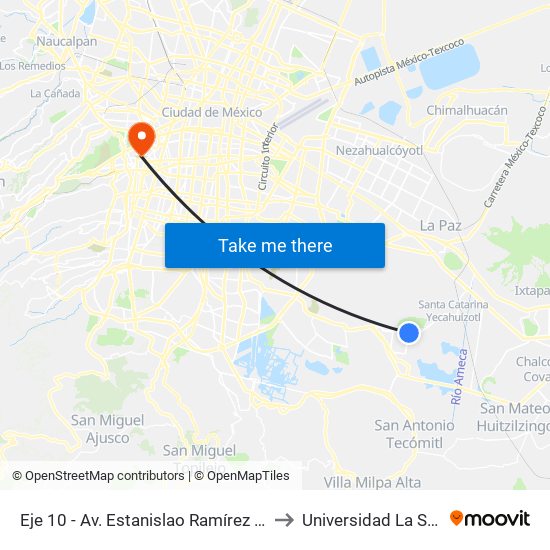 Eje 10 - Av. Estanislao Ramírez Ruíz to Universidad La Salle map