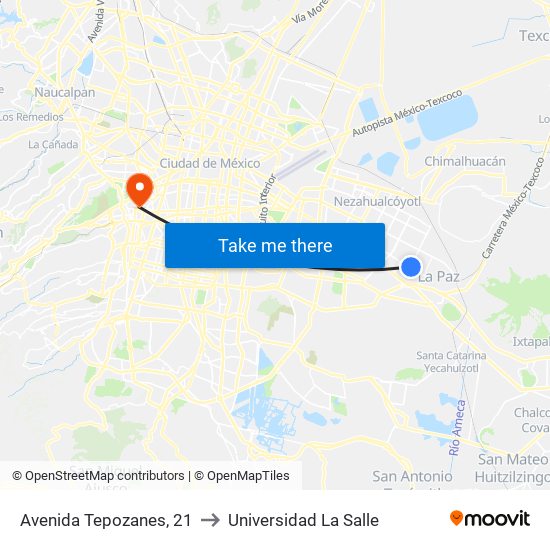 Avenida Tepozanes, 21 to Universidad La Salle map