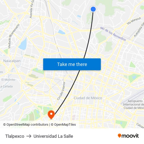 Tlalpexco to Universidad La Salle map