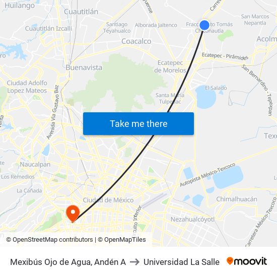 Mexibús Ojo de Agua, Andén A to Universidad La Salle map